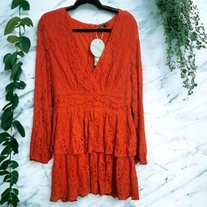 BooHoo Lace Dress V-Neck, Red Skater Dress, Boho Style Coastal Cowgirl Dress